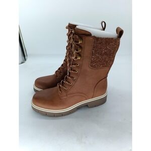 Baretraps Jovi Boots Womens Size 6 Brown Combat Mid Calf Knit Collar Lace Up #33